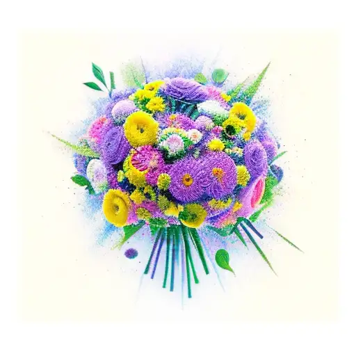 Bouquet Of Different Flowers With Numbers Sepersting The Stems