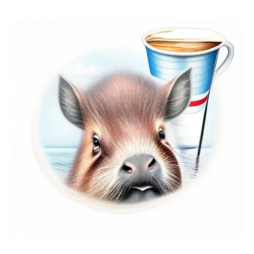 Capivara Sitting On A Beach Chair Holding An American Cup