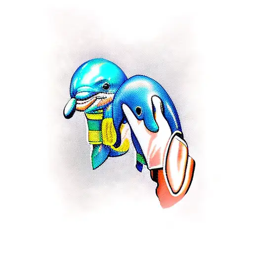 Dolphin With Boxing Gloves With Maya Asha And Kiran Written Ins A Skirt