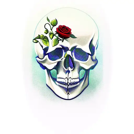 Skull And Roses Inside Hourglass