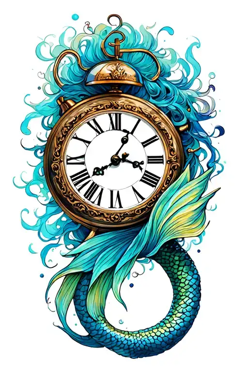 Mermaid Silouet Mixed With Clock Inside