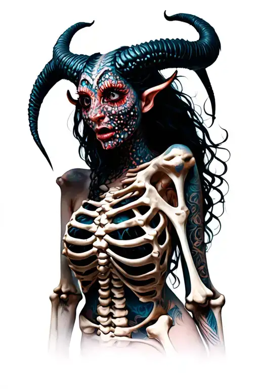 Female Devil With A Body Covered With Bones And The Face Ist Covered In A Lot Of Eyes