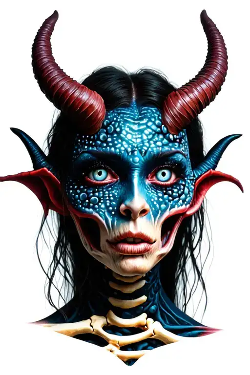 Female Devil With A Body Covered With Bones And The Face Ist Covered In A Lot Of Eyes