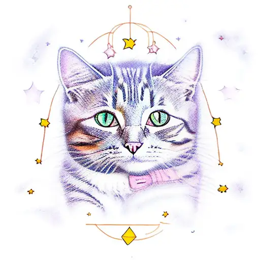A Magical Cat Casting Spells Under A Starry Sky