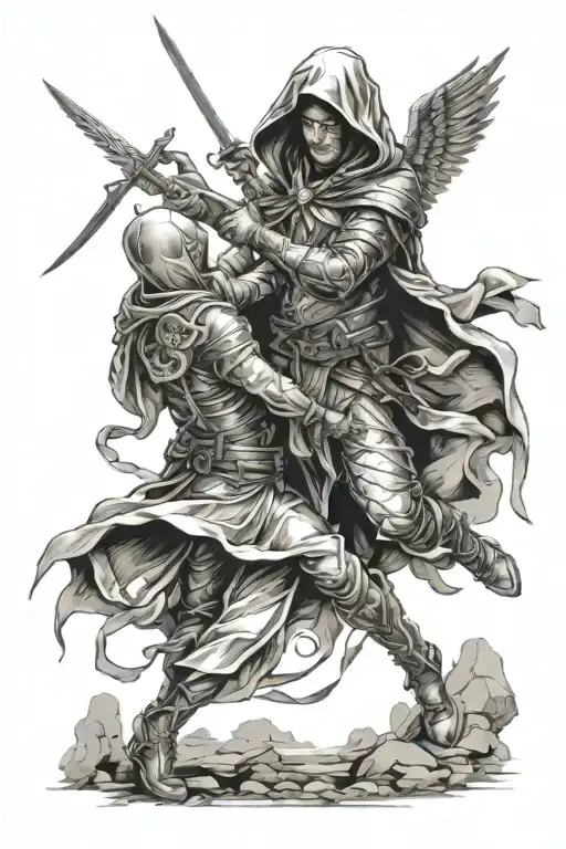 Hooded Arch Angel Fight Scene