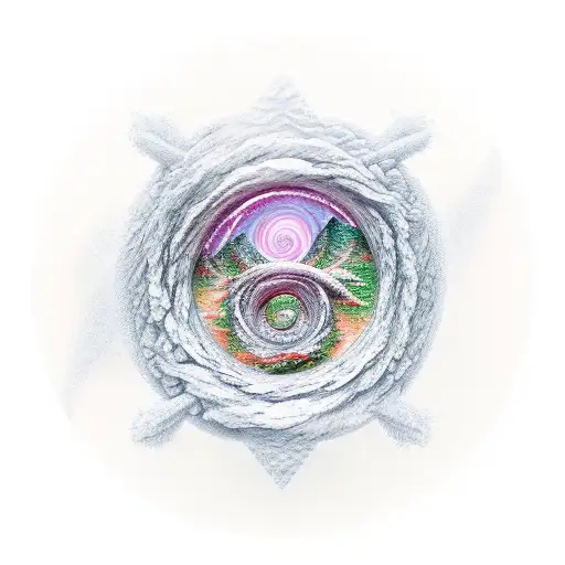 A Realistic Depiction Of A Mountain Range With A Spiraling Mystical Symbol