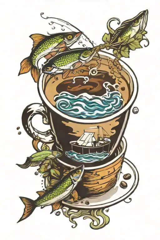 Coffee And Fishing Scene