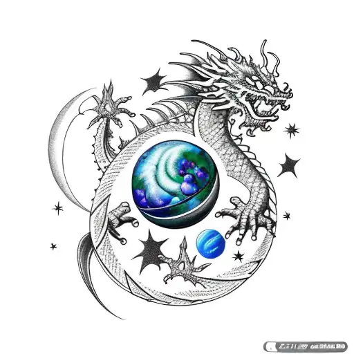 Cosmic Dragon With Planets