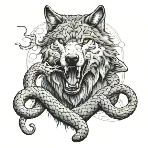 Wolf And Snake Friend Picture Only Outerlines