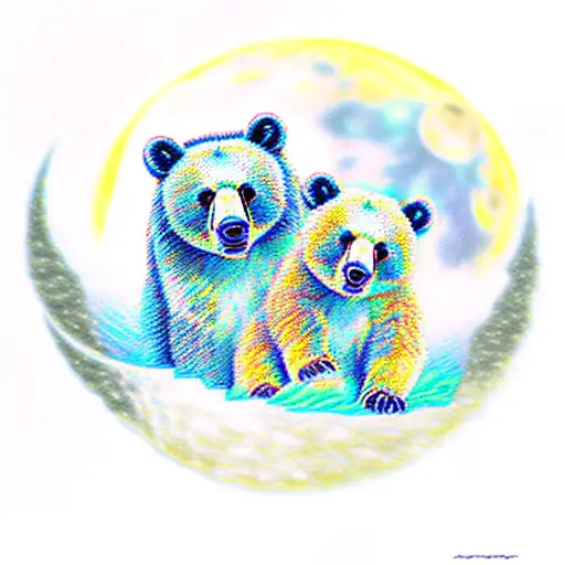 Mama Bear And Baby Bear Looking Up At Moon