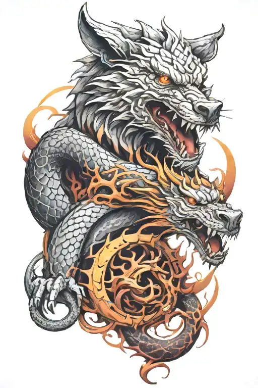 Dire Wolf And A Dragon Intertwined
