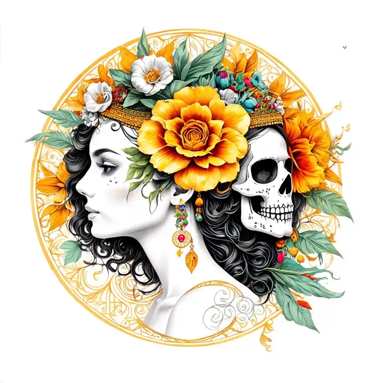 The Golden Ratio And Devine Black Earthy Goddess With Mexican Skulls