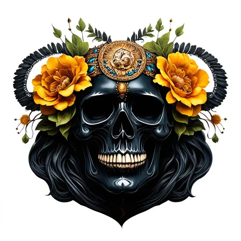 The Golden Ratio And Devine Black Earthy God With Mexican Skulls
