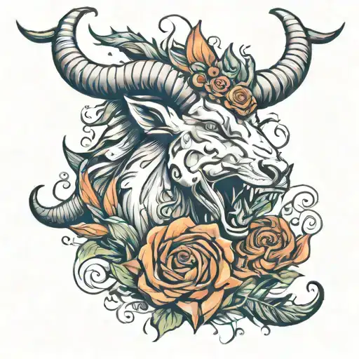 Capricorn Screaming Face With Flowers And Fire