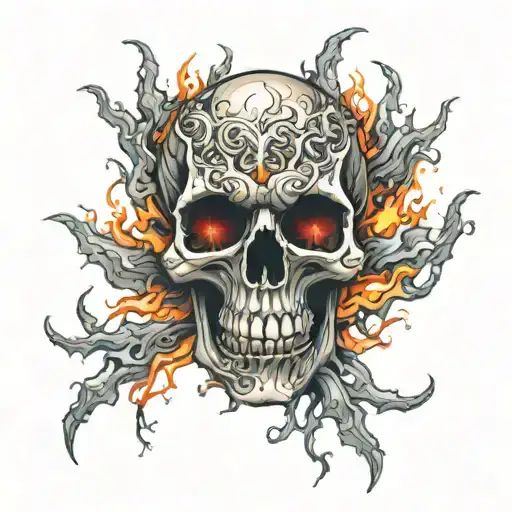 Flames Evil Metal Skull