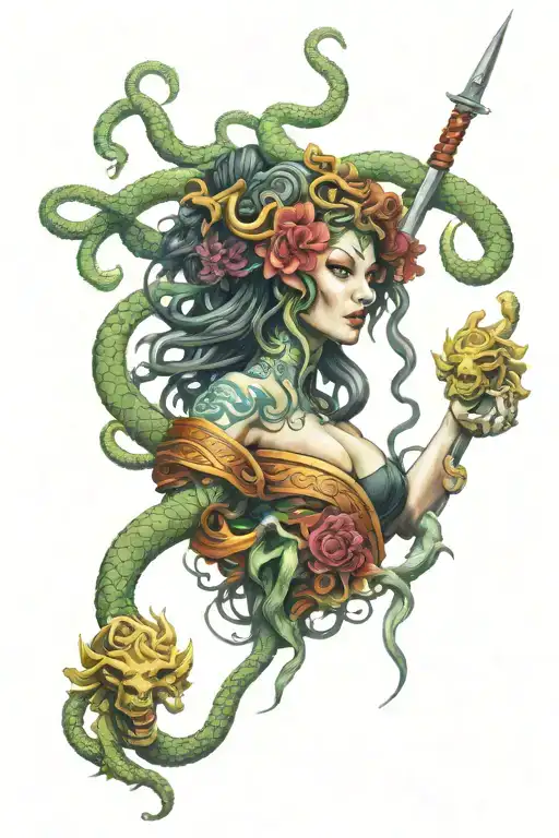 Medusa With Samurai Warrior