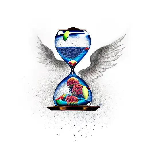 Hourglass With Wings Flying Toward Death