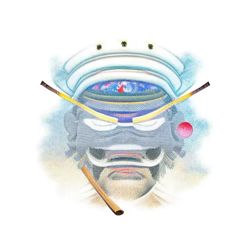 Samurai On The Background Of The Moon In A Straw Hat