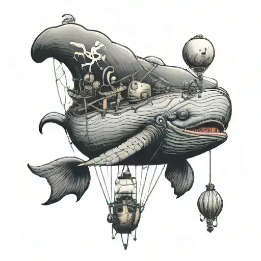 Right Whale With Pirate Symbols Hanging From A Balloon