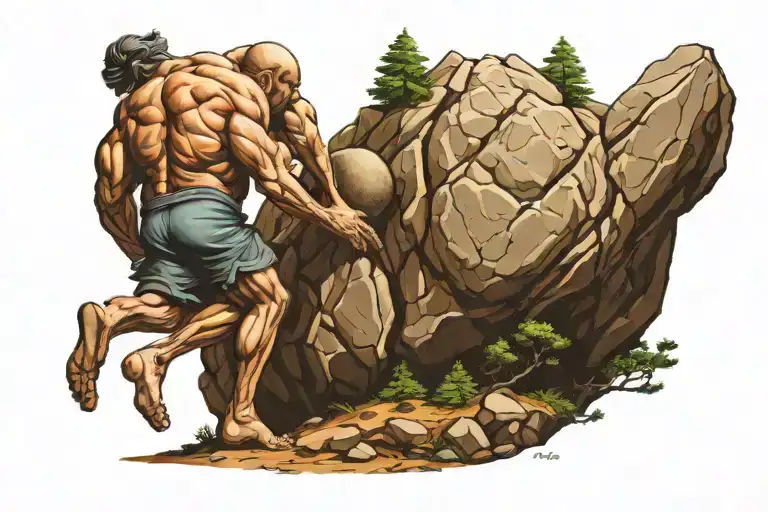 Sisyphus Dragging A Stone Up A Mountain
