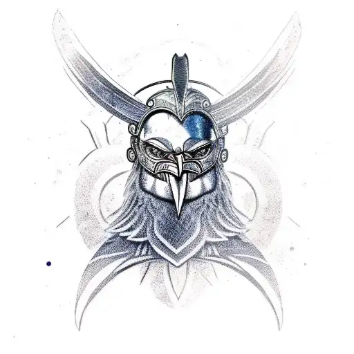 A Fierce Raven Perched On A Viking Helmet