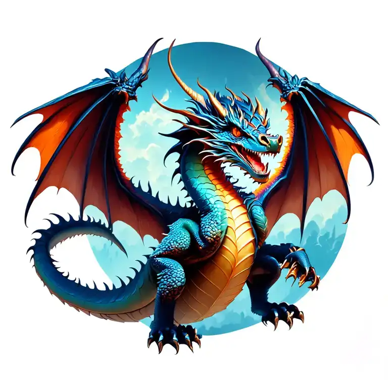 Pretty Dragon With Open Wings Flying