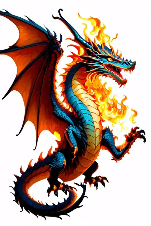 Dragon With Open Wings Breathing Fire