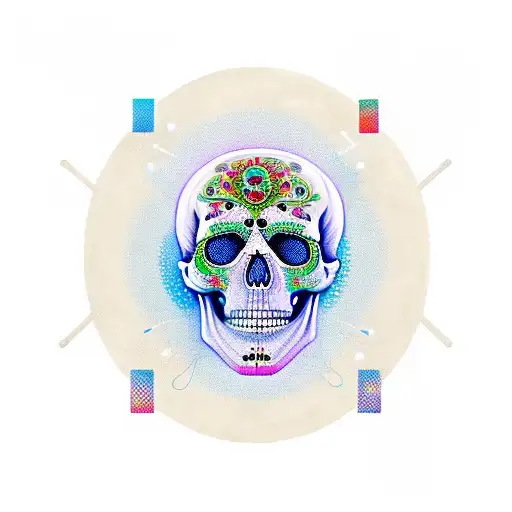 A Mystic Skull Surrounded By Musical Notes And Symbols