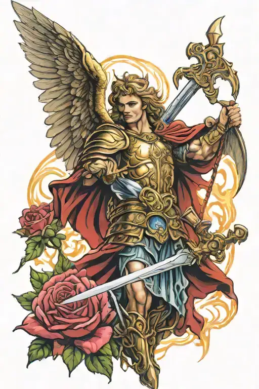 Archangel Michael With Sword Lightning Rose