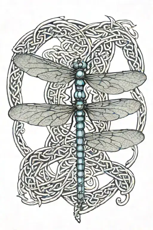 A Dragonfly In The Middle Of A Celtic Knot With Middle Being A Passageway To The Afterlife