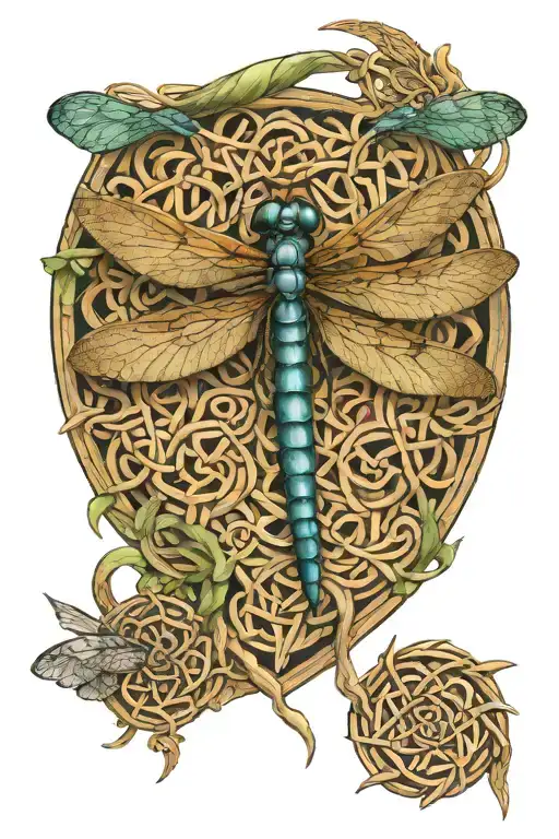 A Dragonfly In The Middle Of A Celtic Knot With Middle Being A Passageway To The Afterlife