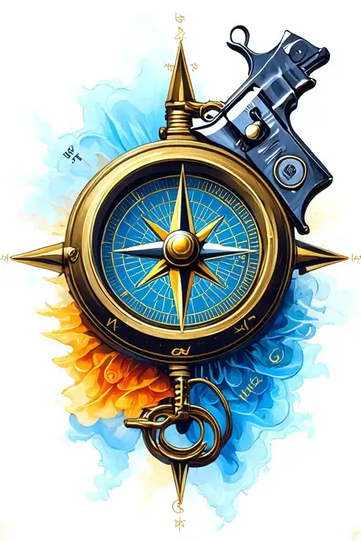 Gun Inside A Compass Surrounded