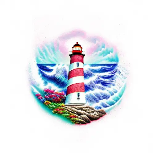 A Colorful Lighthouse Surrounded By Vibrant Waves