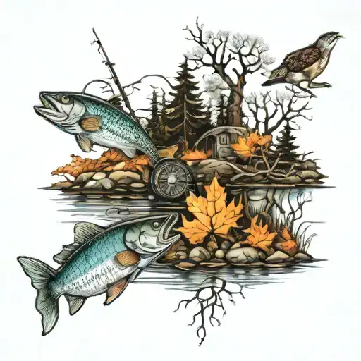 Fall Hunting And Fishing Scene