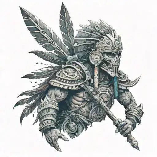 Dios Mictlantecuhtli Dark Warrior With Spear