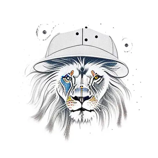 A Lion Wearing A Trucker Hat And Playing A Trombone