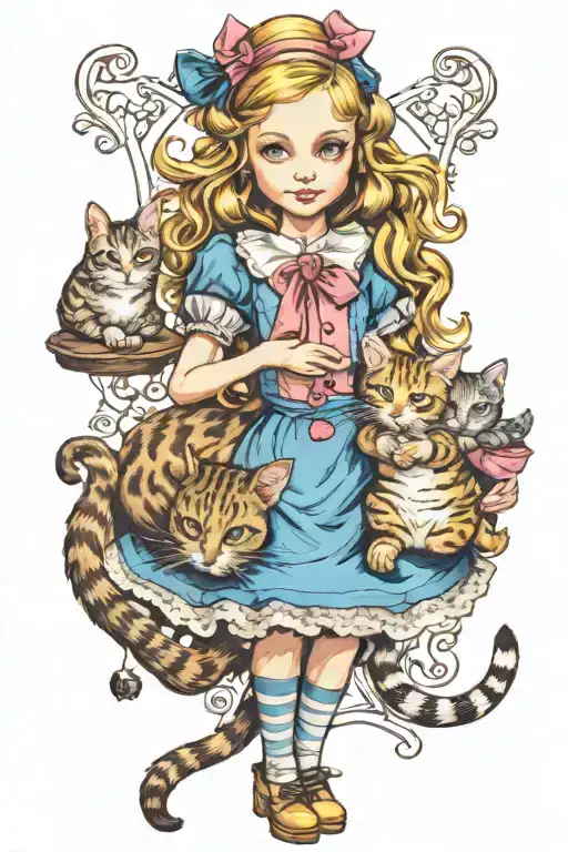 Alice In Wonderland Holding A Cat