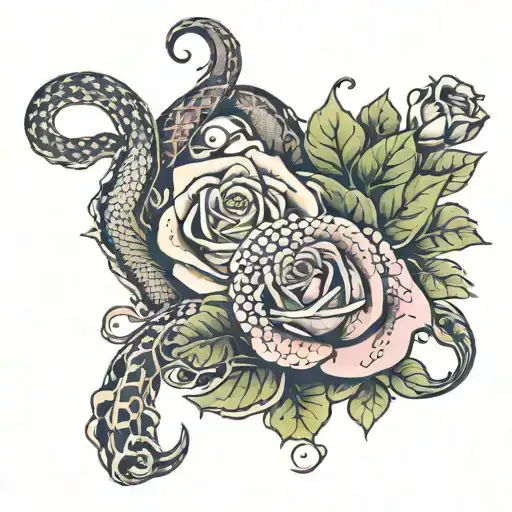Number 17 Written Inside Surrounded By Rose And Snake
