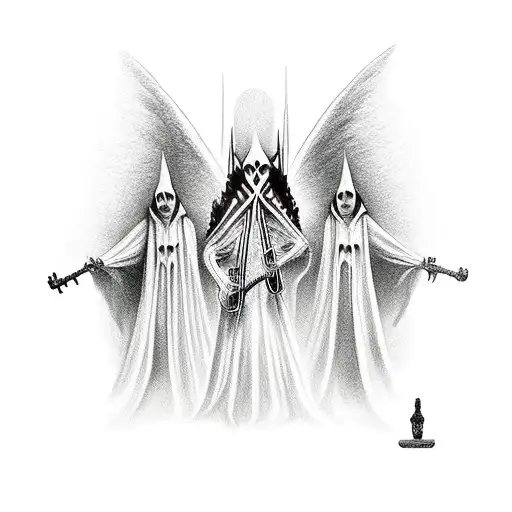 A Gothic Cathedral With Vampire Angels Playing Guitars