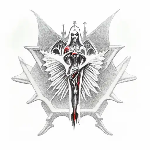 A Gothic Cathedral With Vampire Angels Playing Guitars