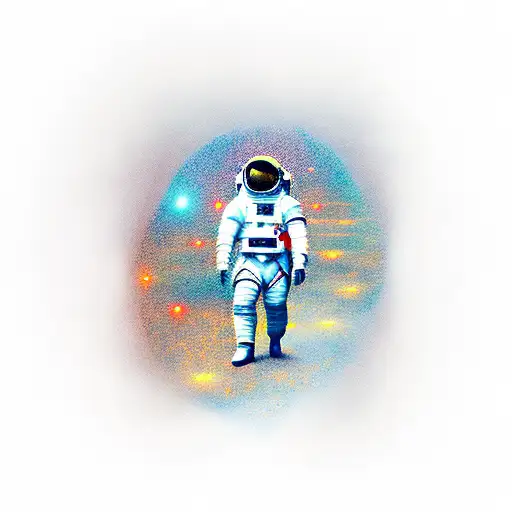 Astronaut Walking Away Through Space Corridor