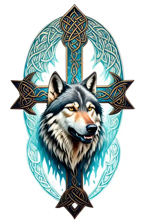 A Wolf Head Howling Within A Celtic Cross