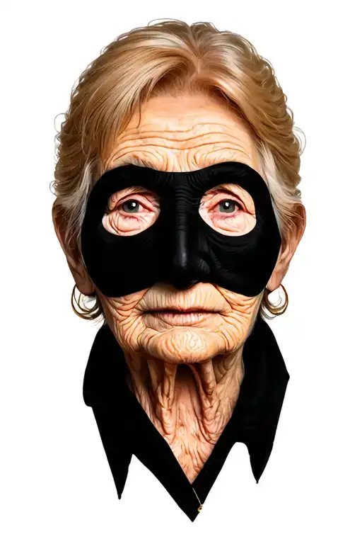 Old Woman Blonde Hair Shedding Face Masks To Become Her Authentic Self