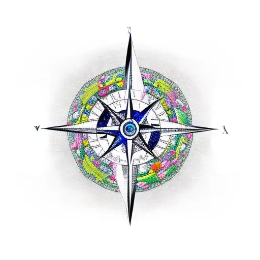 Compass And Lion Inside Roses