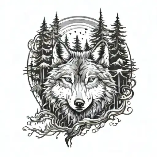 Wolf And Forest Landscape