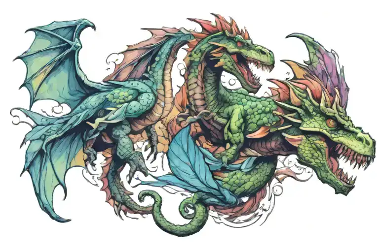 Dinosaur And Dragon With Wings