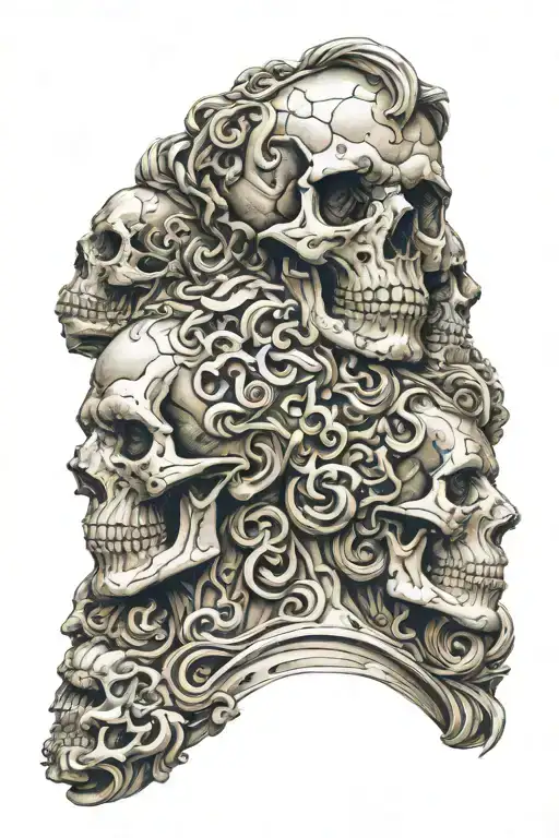 Seneca Statue Head Mixed With Skull And Amor Fati Symbol