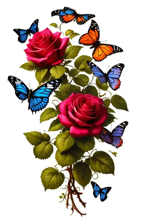 Vine With Roses And Butterflies Surrounding