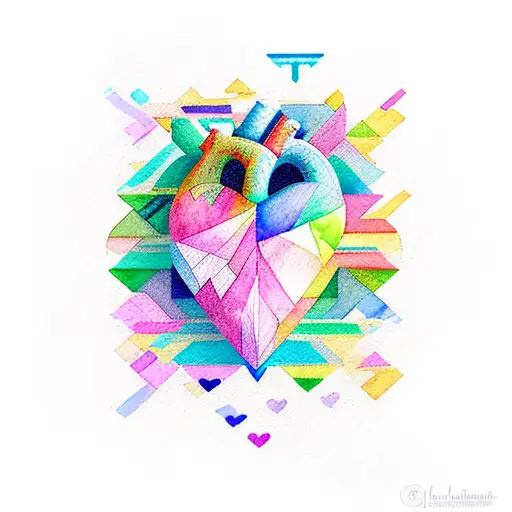 Heart With Geometric Outline Watercolor