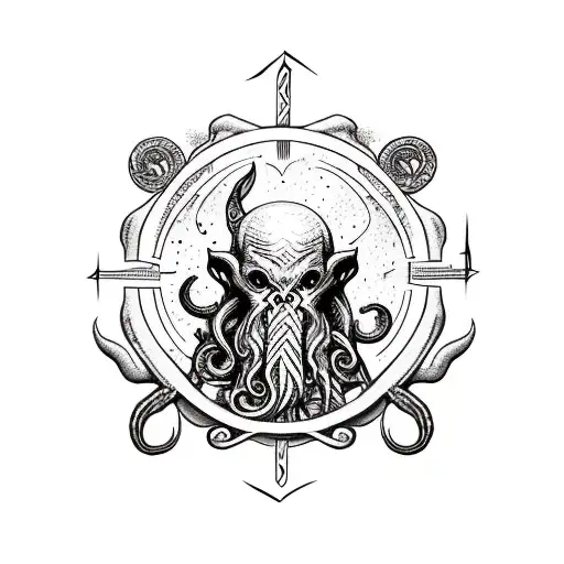 Nordic Style With Runes And Cthulhu